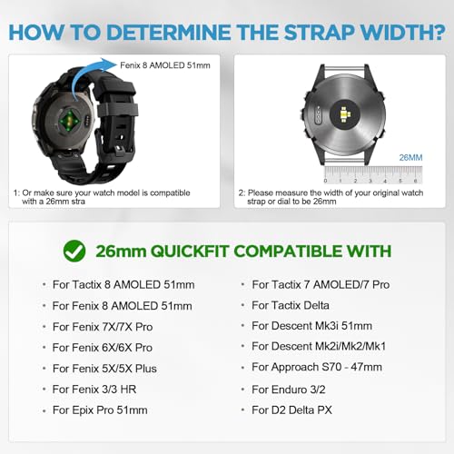 Image of Compatible with Garmin Fenix 7X Strap /Fenix 6X / Fenix 5X / Fenix 8 51mm,26mm Soft Silicone Sport Wristband Replacement Quickfit Bands for Tactix Delta,Fenix 3 /3 HR,Descent MK1 /Enduro
