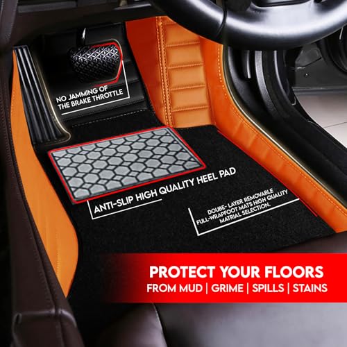 Image of 9D Combination Foot Mat | Waterproof | Anti-Slip | PU Leather | Full Coverage | All Weather | Custom Fitted | Car Mats | Compatible with Mahindra XUV700 2021 - Black AZ-Tan