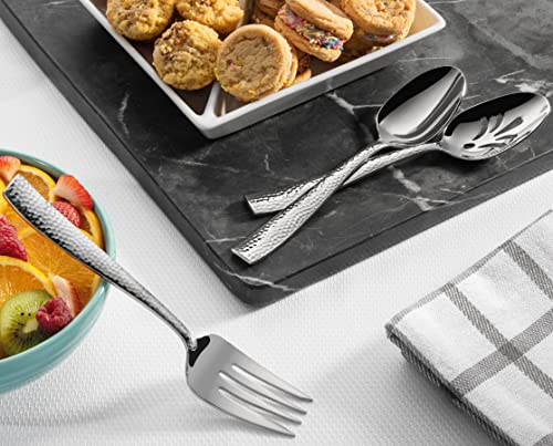 Hudson Essentials 9-Piece Hammered 18/10 Stainless Steel Silverware Serving Spoons and Forks Set - Hostess Buffet Flatware Utensils - Image 4
