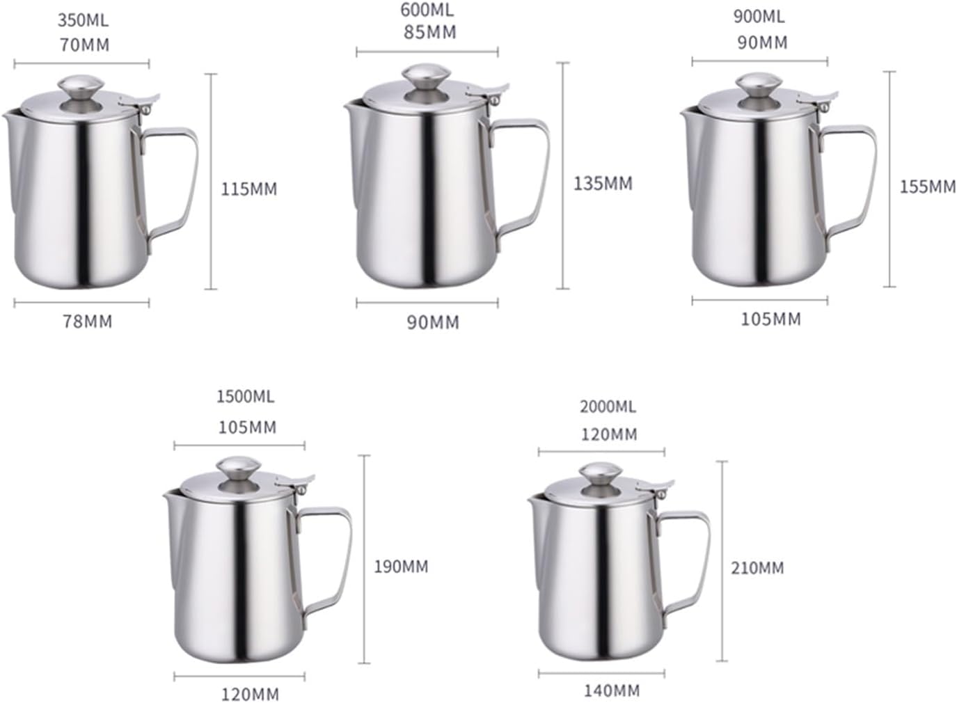 Gravy Boat Milk Pitcher Stainless Steel Milk Jug with Handle Coffee Milk Creamer Pitcher Serving Pitcher Sauce Pitcher (Silver) Gravy Boat Stands(1500ml)