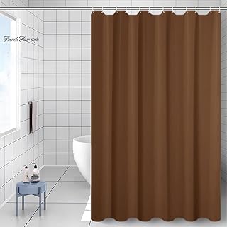BlueCosto Brown Shower Curtain Bathroom Curtains Water-Repellent Mould Proof Mildew Resistant Bath Washable Polyester w/12...