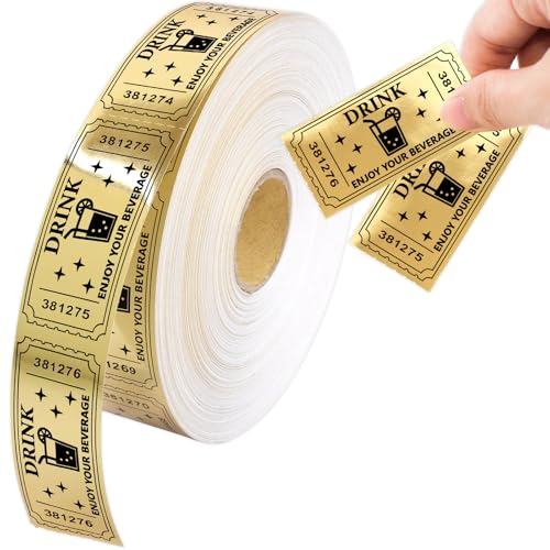 Ceiba Tree 1000Pcs Gold Raffle Tickets Roll Single Roll Drink Tickets for Events Carnivals Movie Party Wedding Entertainment Christmas Happy Holidays Supplies