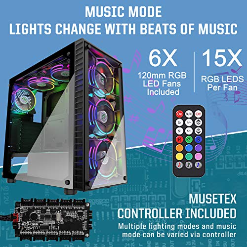 Gabinete de PC Mid Tower para Gaming MUSETEX MS6 con 6 ventiladores LED ARGB 120mm y panel de vidrio templado miniatura 2