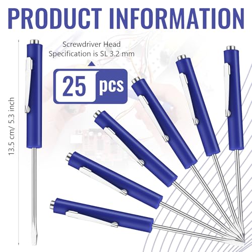 Image of Honoson 25 Pcs Pocket Screwdriver Mini Tops and Pocket Clips Magnetic Slotted Small Screw Driver with a Single Blade Head for Mechanical, Electrician (Blue)