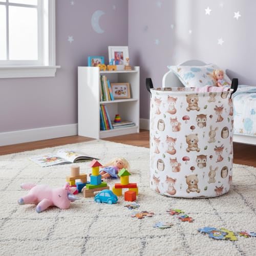 Image of Baby Laundry Hamper kids laundry Basket Waterproof Laundry Bag for Bedroom Clothes Organizer Room Decor(Mushroom Animal)