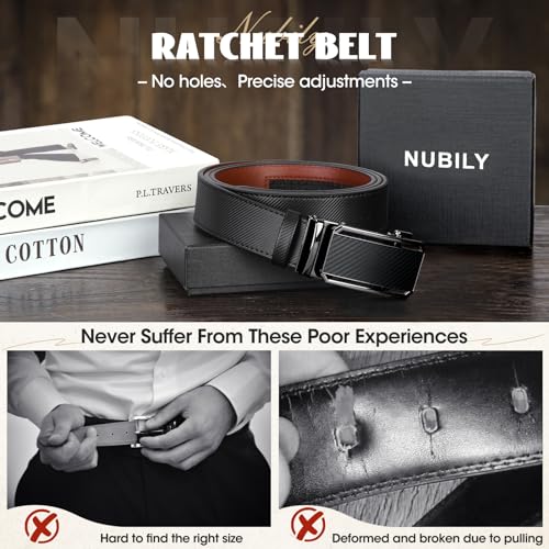 Mens Belt Ratchet Leather Belts for Men Adjustable 1 3/8" Men's Belts for Dress Casual with Gift Box, Trim to Fit2