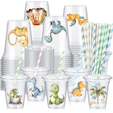 Boao 36 Dinosaur Party Cups with Lids Cover