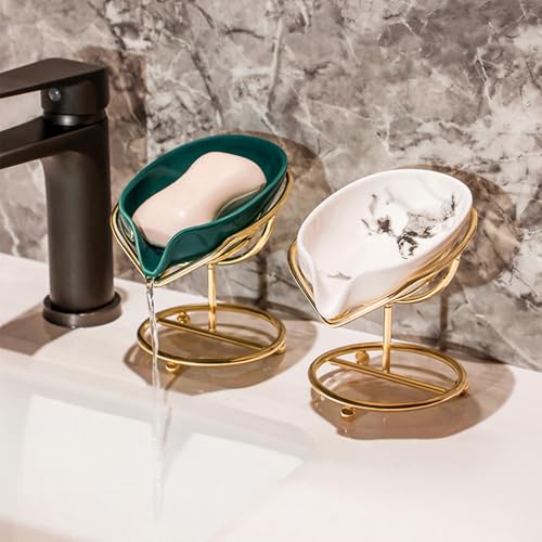 Paquete de 2 Jabonera en Forma de Hoja,13,5x8,5 cm Jabonera de Cerámica Extraíble,jabonera con Desagüe,Soporte de Jabón Autodrenante,Bandeja de Jabón para Ducha Cocina Baño Encimera