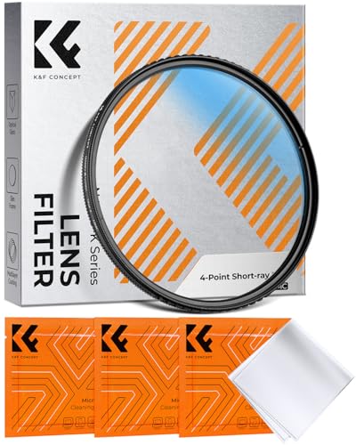 K&F CONCEPT 77mm Variable Short Line Star Lens Filter (4 Point), Cross Screen Starburst Effect Filter for Camera Lens 18 Layer Coating Optical Glass with 3 Cleaning Cloth (Nano-K)