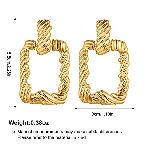 Hessawell Big Gold Dangle Earrings For Women, Twisted Statement Geometric Square Vintage Gold Dangling Drop Earrings For Party, Weeding Jewelry Gifts #TOP5