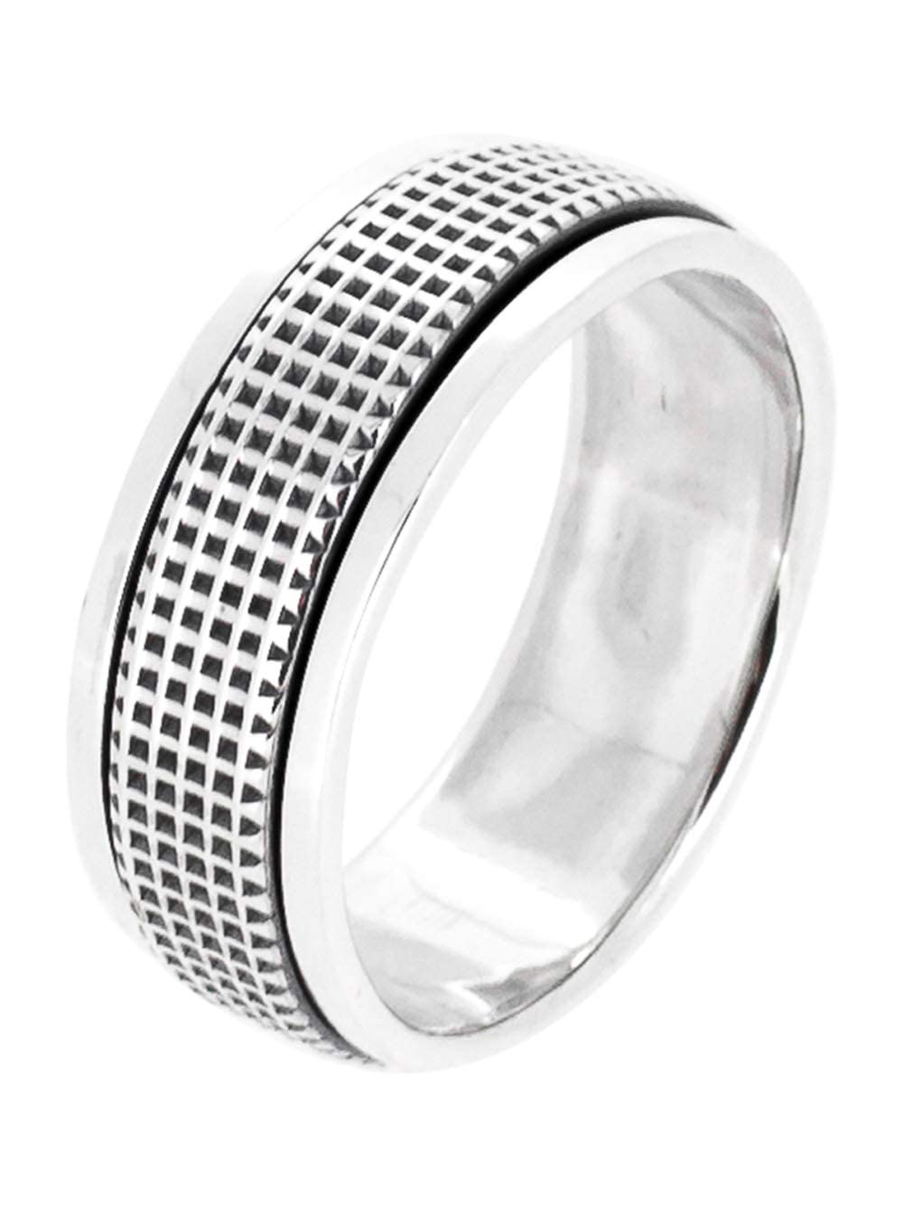 VN JewelryMENS 8MM Wide Finger Band Fidget Ring | 925 Sterling Silver Spinner/Spinning/Spin Band Ring Meditation Stress Relief Ring