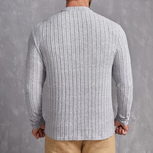 Mens Crewneck Cable Cotton Sweater Casual Long Sleeve Lightweight Slim Fit Knit Crew Neck Stretch Ribbed Undershirts2