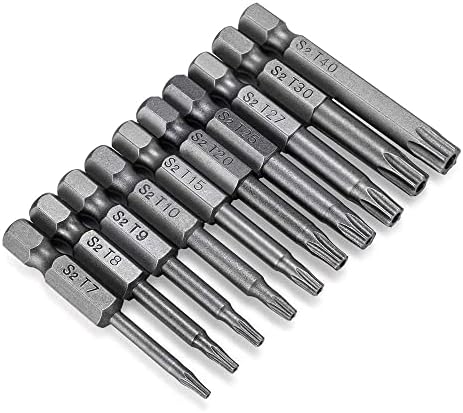 10PCS Torx Head Screwdriver Bit Set, VAKOGAL S2 Steel Magnetic Security Tamper Proof Star 6 Point Screw Driver Kit Tools, 1/4 Inch, Hex Shank T7-T40