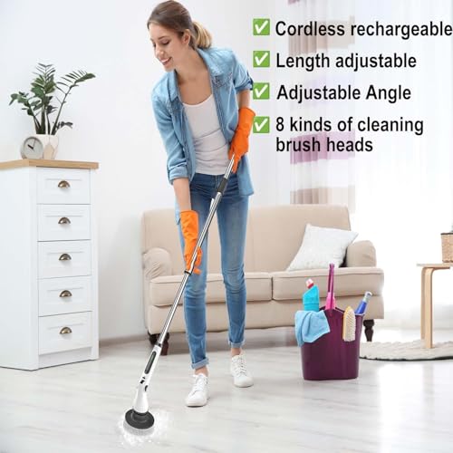 Image of MGLSDeet Electric Spin Scrubber, Rechargeable Portable Cordless Cleaning Brush, 7 Replaceable Nylon Heads for Bathroom, Kitchen, Tile, Sink, Window, Floor, Tub, Grout, Multicolor