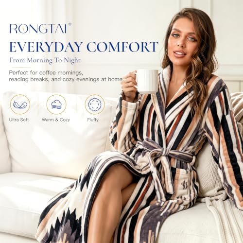 Image of RONGTAI Womens Bathrobe Ladies Fleece Plush Warm Long Robes Fleece Nightgown Sleepwear