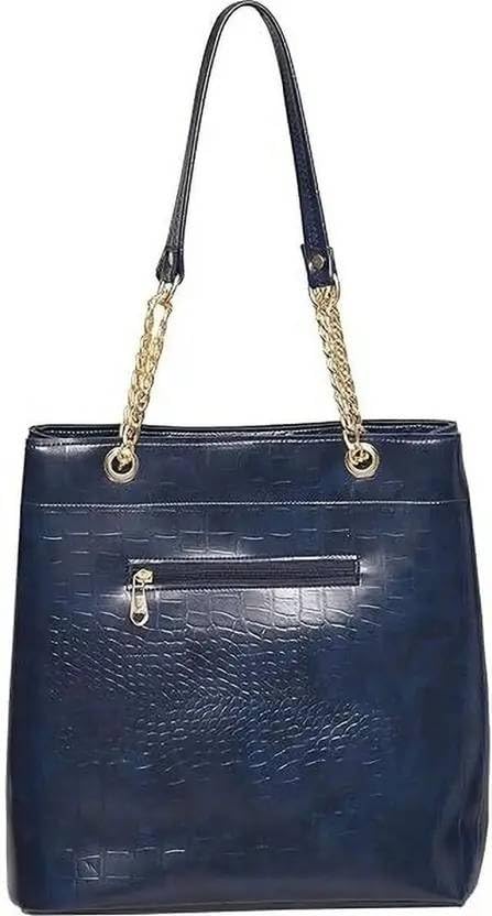 Image of Women's Structured Handbag | Premium Croc-Texture Tote Bag with Chain Handle | Stylish Office & Daily Use Ladies Shoulder Bag