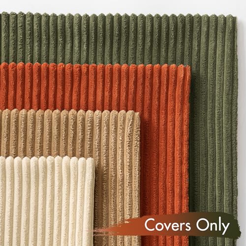 MIULEE Corduroy Cushion Covers Soft Decorative Square Throw Pillow Covers Cushion Soft Pillowcase Striped Pack of four for Home decor Sofa 45cm x 45cm,18x18 Inches Brown green series - Image 4