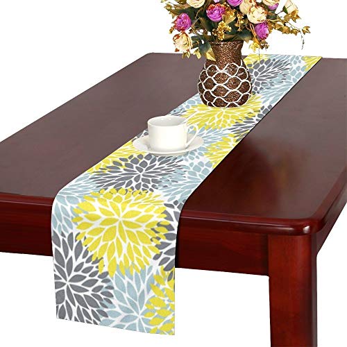 InterestPrint Dahlia Pinnata Flower Yellow Gray Light Blue Table Runner Linen & Cotton Placemat Home Decor for Wedding Banquet Decoration 16 x 72 Inches