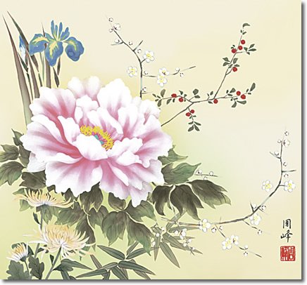 Amazon.co.jp: 掛け軸-四季花／高畠周峰（尺五横・桐箱・風鎮付き