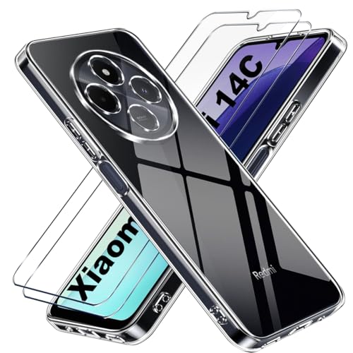 Klar Hülle Für Xiaomi Redmi 14C / Poco C75 Mit Panzerglas, Transparent & Gelbfrei – Stoßfester TPU/PC Schutz