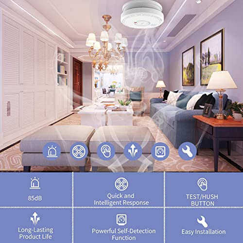 Fire Alarms Battery Operated for Home,Smoke Alarms Detector with 10 Years Life/5 Years Battery, Fire Alarm with LED Indicator and Silence Button Photoelectric Smoke Alarms for Home (2 Pack) - Image 5