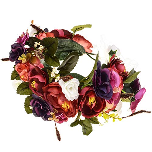 Love Sweety Rose Flower Headband Floral Crown Garland, Burgundy, Size One Size - Thumbnail 2