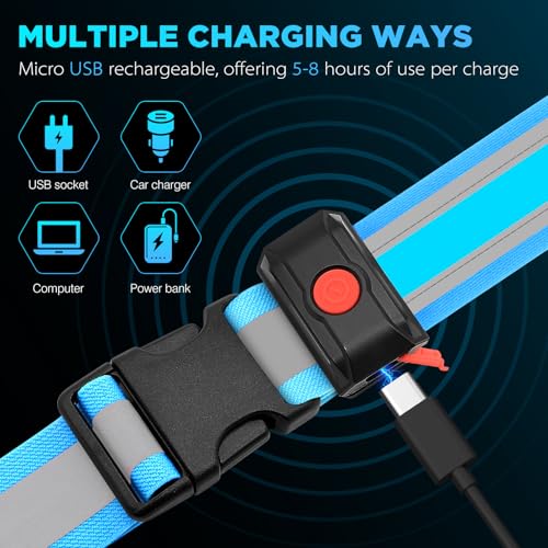 Higo Rechargeable LED Running Belt – Reflective Adjustable Glowing Waistband, Safety Running Lights for Runners, High Visibility Gear for Night Running, Cycling & Hiking (Blue) - image 5