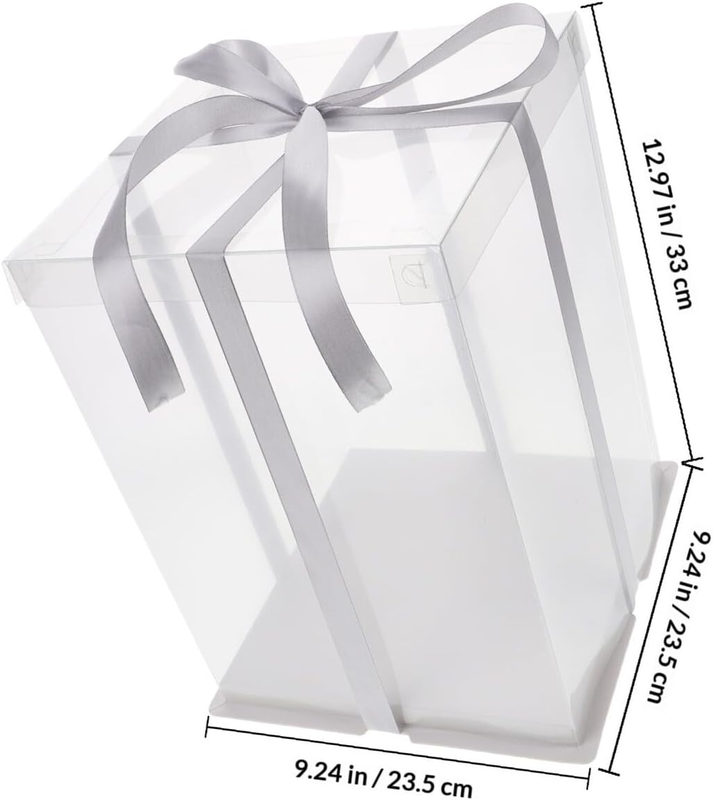 8-inch Tall Birthday Cake Boxes 4pcs with Ribbon, Plastic Cake Carriers for Bakery Dessert Storage and Packaging Random Color