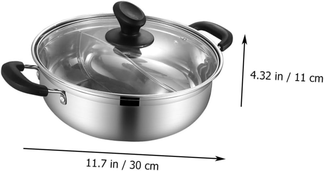 Cabilock 1pc Induction and Gas Cooking Pot Double Flavor Hot Pot -scald Handles Thick Lid for Family Gatherings
