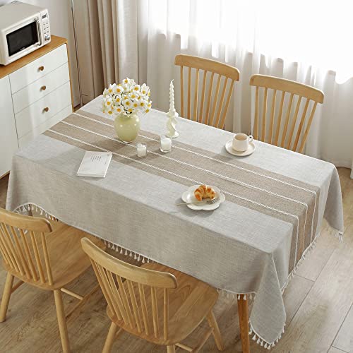 Jiale Tablecloths For Rectangle Tables, Cotton Linen Table Cloth Waterproof Tablecloth Wrinkle Free Farmhouse Dining Table Cover, Soft Fabric Table Cloths With Tassels, Brown, 55" X 70", 4-6 Seats #TOP1