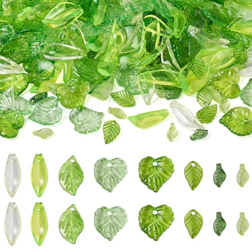 Beadthoven 320pcs Acrylic Green Leaf Beads Transparent Green Maple Leaves Shaped Beads Charms Bulk Cute Crystal Jewelry Hanging Ornaments for Jewelry Making Necklace Earrings Bracelets DIY Supplies