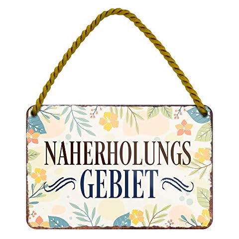 Naherholungsgebiet Blechschild - Metallschild mit Kordel und Saugnapf - Retro Deko Hängeschild - Dekoration für Balkon Terrasse Beach Bar Garten Loggia Lieblingsplatz Schrebergarten Cover