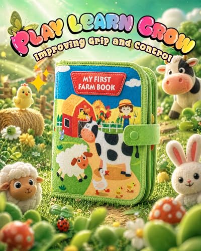 Image of Montessori Busy Book, 10-Page Sensory Activity Toy, Farm