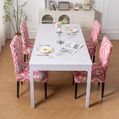 Image of House of Quirk Elastic Chair Cover Stretch Removable Washable Short Dining Chair Cover Protector Seat Slipcover (Pack of 6, Dusty Rose)