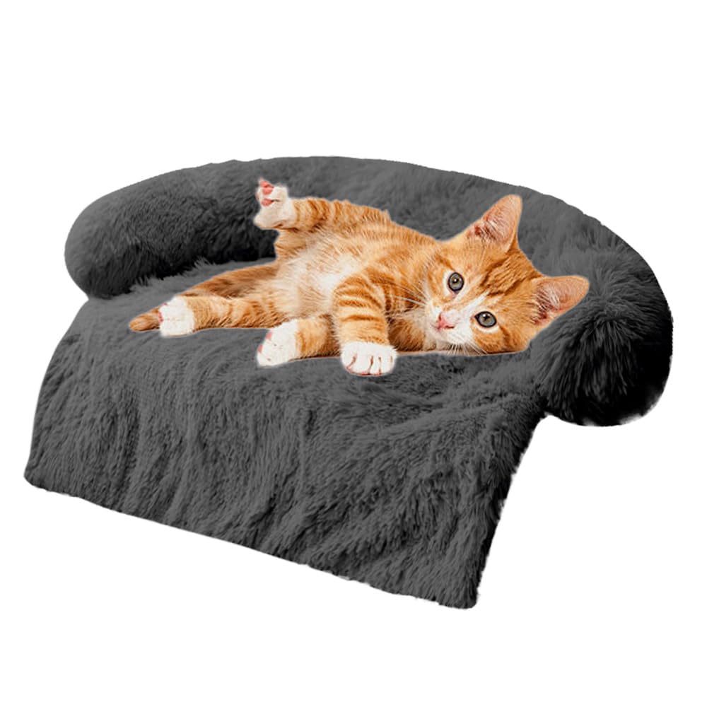 Calming Dogs/Cats Bed Mats, Dog Pad Washable Removable Couch Cover, Plush Long Fur Mat for Pets, Waterproof Lining, Perfect for Small, Medium and Large Dogs and Cats (Dark Gray, 31"x23")
