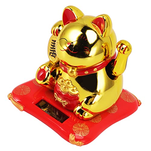 Solar Powered Lucky Waving Cat, Chinese Wealth Lucky Cat Waving Arm Solar Fortune Cat Statue