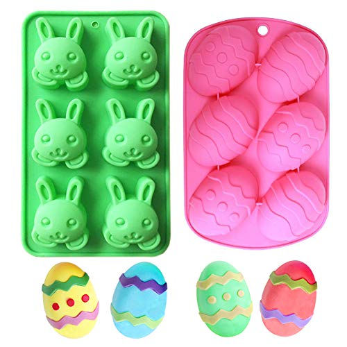 2 Pack Rabbit & Egg Shaped Silicone Molds Easter Bunny Soap Jello Shapes DIY Bath Bomb & Cake Baking Homemade Holiday Baked Gifts Cakes Soaps Mold Supplie