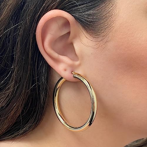 Image of Italian 14k Yellow Gold High Polished Round Hoop Earrings
