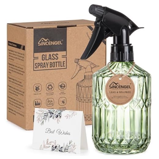 Sincengel Glass Plant Mister Bottle - 13.5 oz Refillable Leak Proof Water Spray Bottle for Indoor Plants, Spring Gardening,Cleaning, Hair, Pets Care with Adjustable Mist Nozzle (Green)
