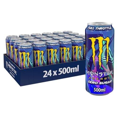 Monster Energy Full Throttle - 24 x 500ml Cans - Energy Drink Zero Sugar with Caffeine L-Carnitine Soft Peach Flavour Energy Drink Vegan