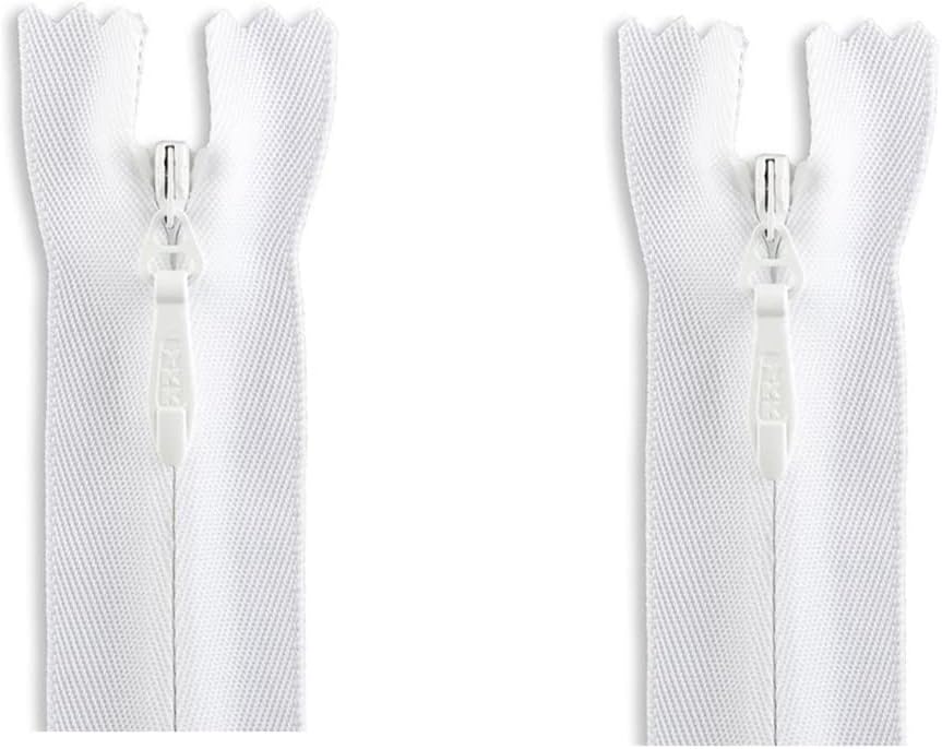 YKK #5 Invisible (Conceal) Medium Weight Zippers - Color: White #501 - Choose Your Length - Made in The United States (2 Zippers Per Pack) (Invisible - 22" Inches)