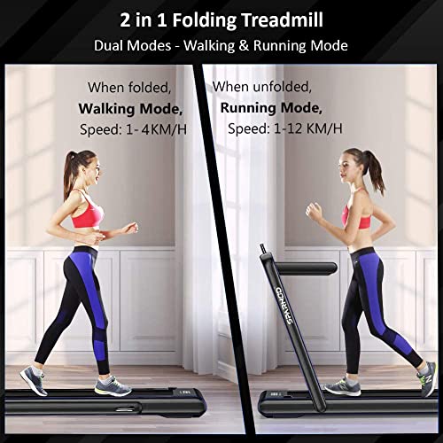 Image of Sparnod Fitness STH-3030 (4 HP Peak) 2 in 1 Foldable Treadmill for Home and Under Desk Walking Pad-Slim Enough to be stored Under Bed (Black)