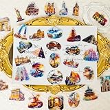 ワールドトラベルステッカー 50枚、DIY防水透明PETステッカー パソコン、携帯電話、ウォーターボトル、荷物、日記帳、スケートボード、ノートパソコン、カップ、自転車、スクラップブック用 (世界のランドマーク)