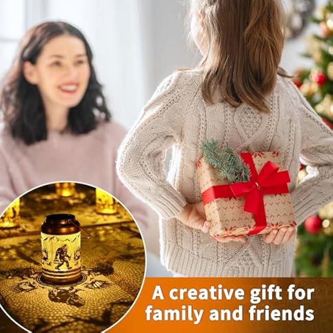 Bigfoot Solar Lanterns Outdoor Waterproof Hanging Solar Lights Big Foot Sasquatch Gifts for Women Men Metal Lantern Decorative LED Light for Yard, Patio, Lawn, Tabletop, Garden Decor