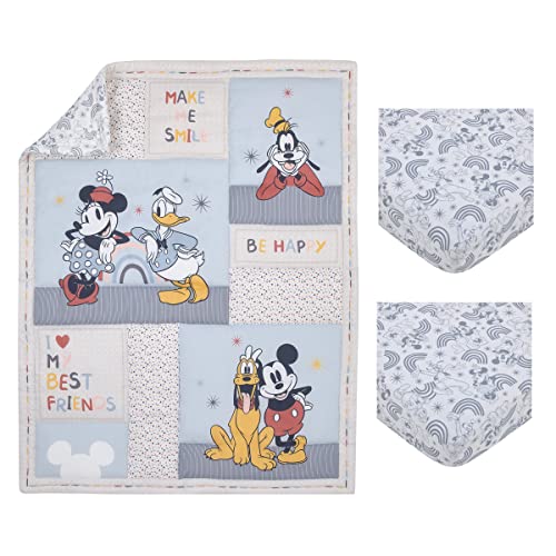 Image of Everything Kids NoJo Disney Mini Crib Bedding Set Mickey and Friends 3-Piece Comforter with Two Fitted Mini Crib Sheets, Mickey, Minnie, Donald, Goofy & Pluto - Baby Boy Nursery Essentials