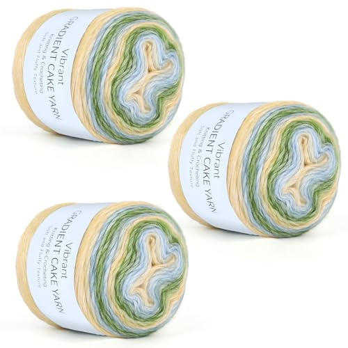 Image of Aeelike Cake Yarn for Crocheting, 3 Skeins Gradient Yarn 100g (3.52 oz) 245m (267 Yards) # 3 Light Weight, Soft Ombre Yarns Fairyland Yarns Rainbow for Making Colorful Crafts, Mint Green Gradient