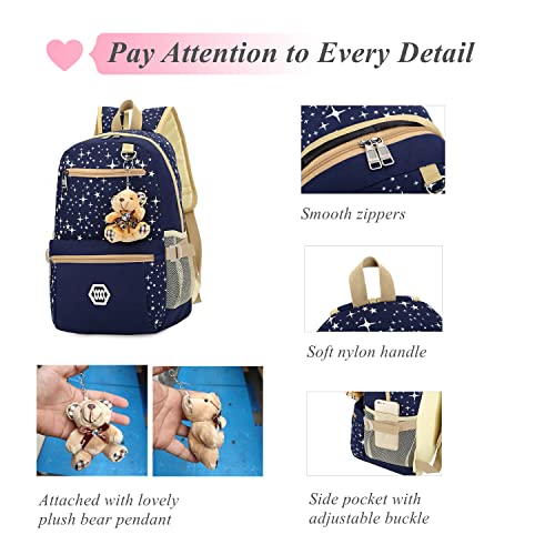Star Print Girls Canvas Backpacks Set For School, School Bags Bookbags For Teenage Girls, With Crossbody Bag, 3 Pieces #TOP5