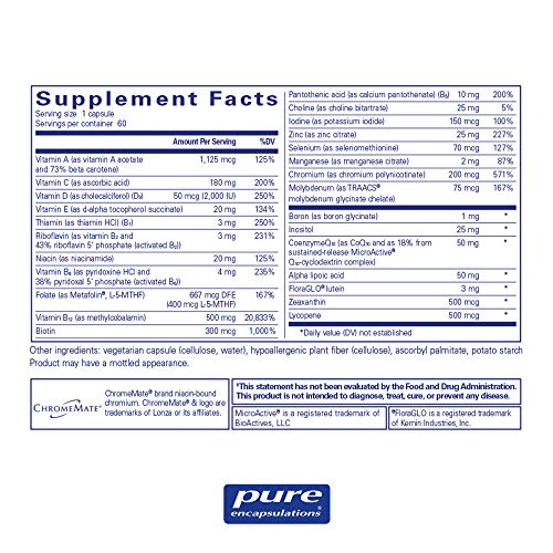 Pure Encapsulations - O.N.E. Multivitamin - Once Daily Nutrient Essentials with Metafolin L-5-MTHF and Sustained Release CoQ10 - Hypoallergenic Dieta ry Supplement - 60 Capsules