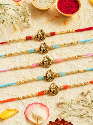 Image of Religious Rakhi For Brother Assorted, Chawal Roli Pack Set (5 Rakhi)