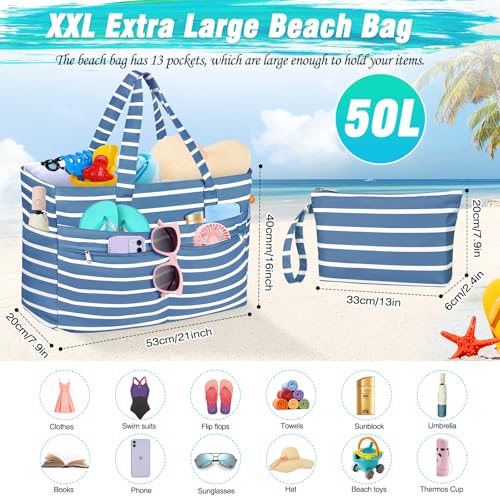 Image of HUANLANG Extra Large Beach Bag Waterproof Beach Totes Bags for Women Men,Pool Bag with Zipper Wet Pocket